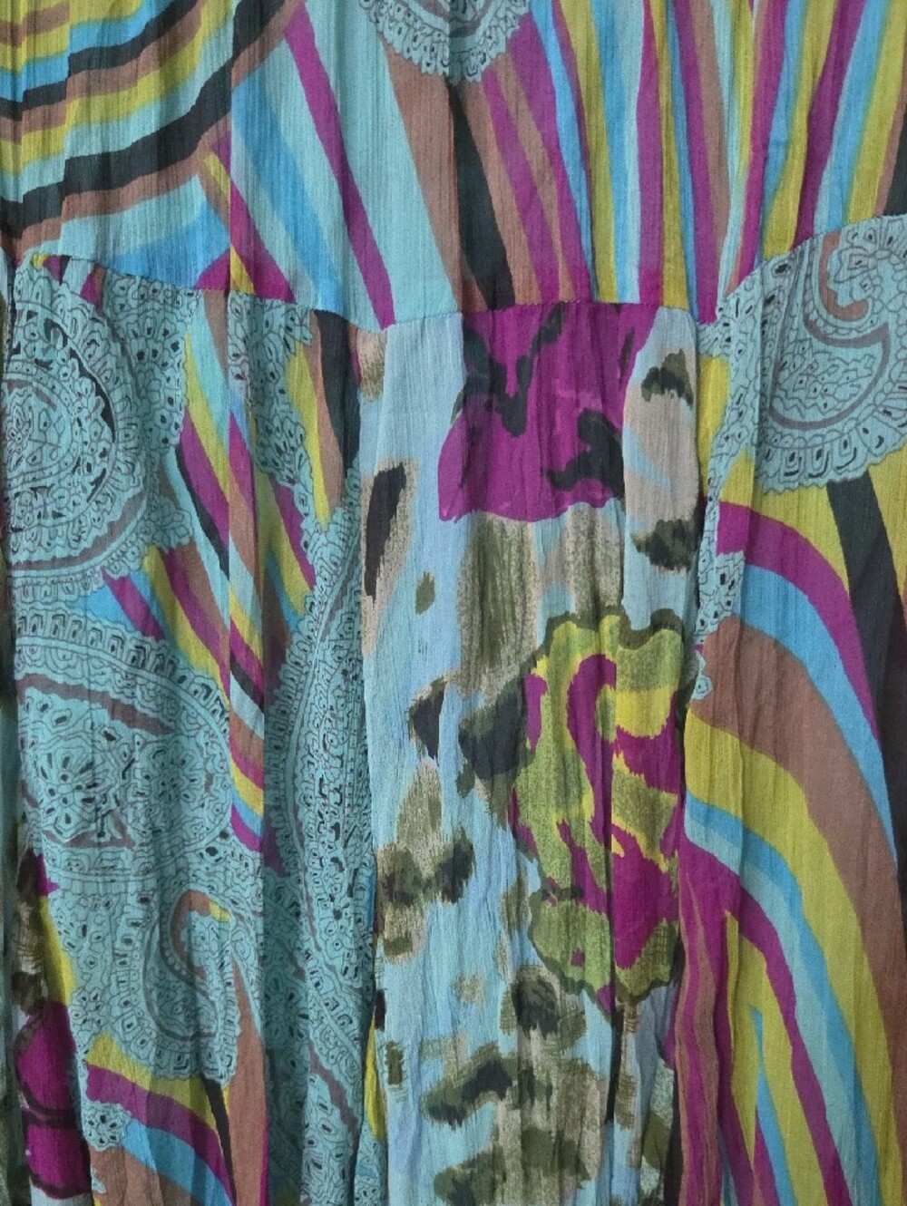 Boho Multicolor Pattern Midi Skirt - Turquoise, Purple & Green. Includes Scarf - Picture 2 of 5